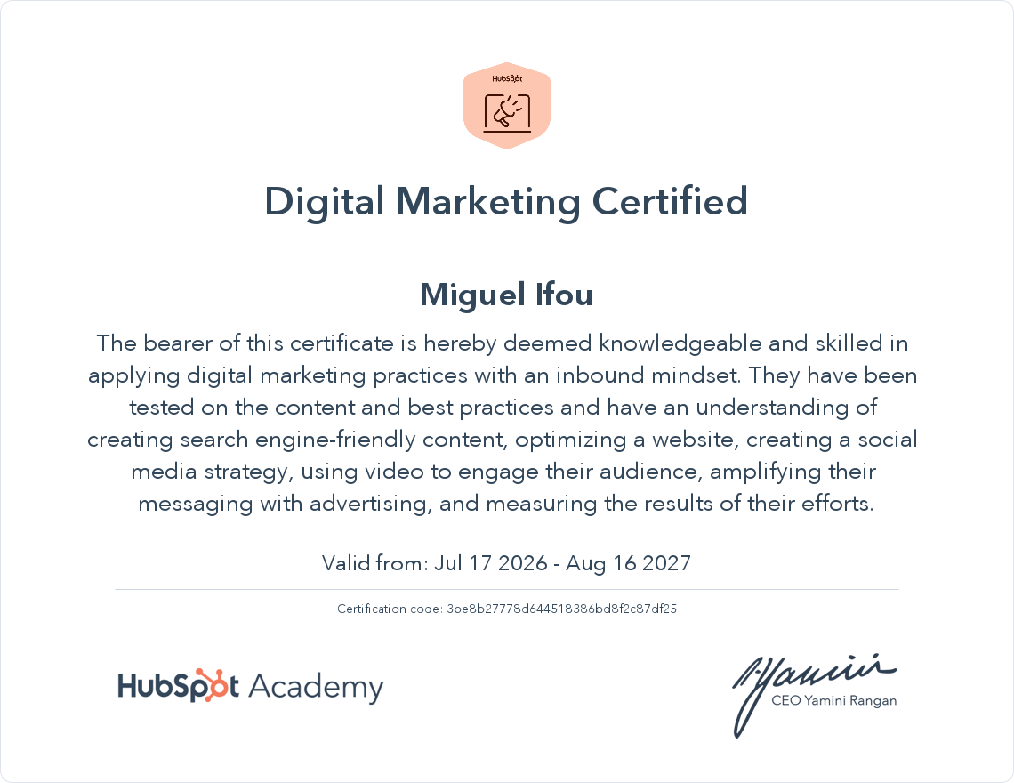 HubSpot Digital Marketing Certified